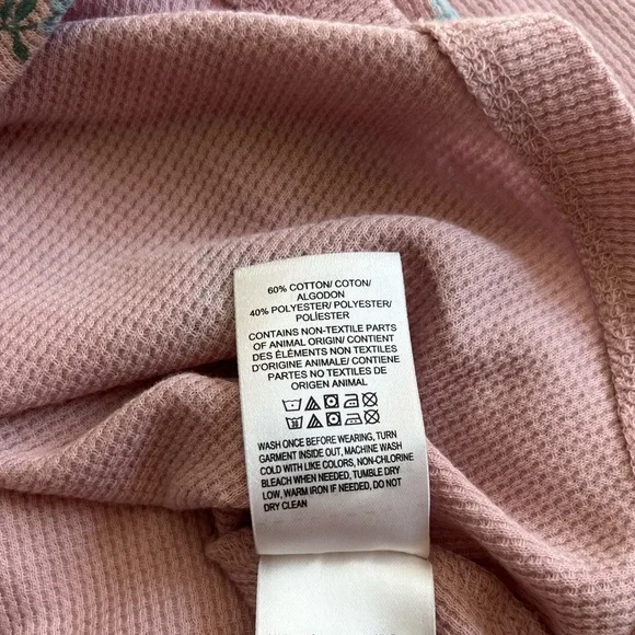 Lucky Brand Medium Pink Floral Waffle Henley Women’s Top - Picture 5 of 7